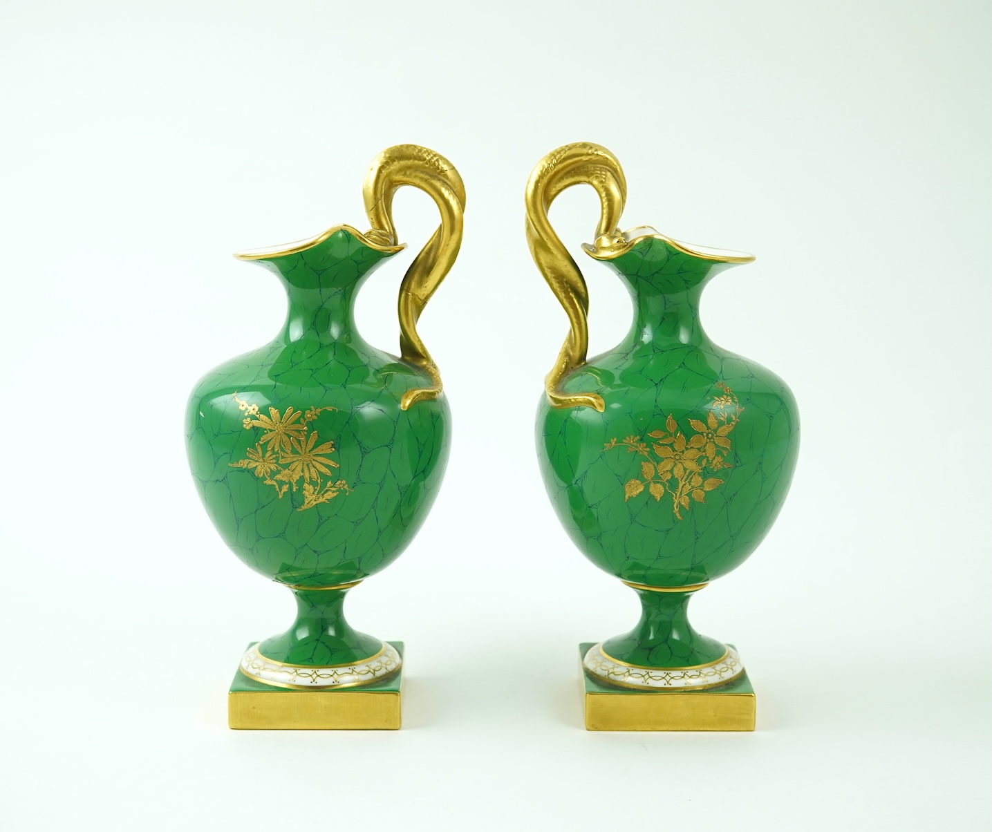 A pair of Royal Worcester fruit painted ewers, by R. Sebright, c.1903